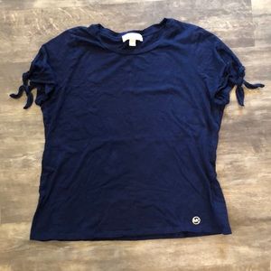 Michale Kors Tie Sleeve Short Sleeve Navy Tee